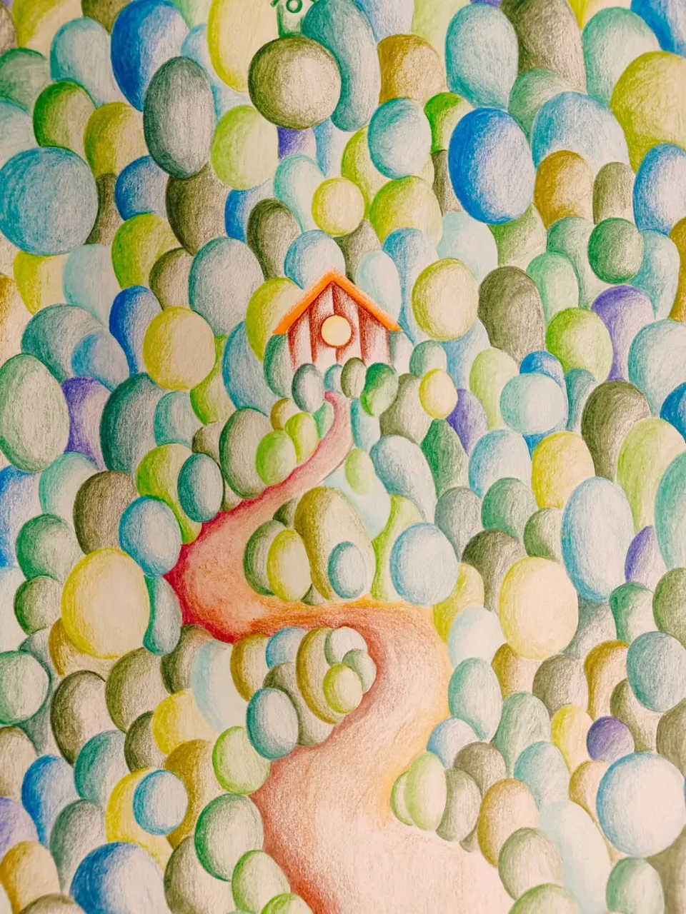 A hand holding a small orange house surrounded by green, yellow and blue circles